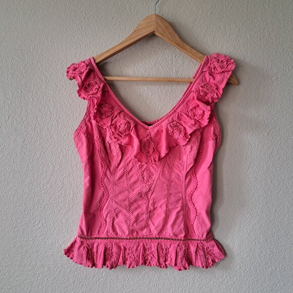 🩵Gretty Zueger 00s Coquette Pink Embroidered Sleeveless Top Size S - Picture 2 of 10